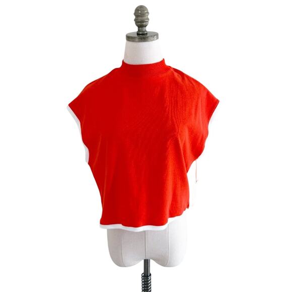 NWT Anthro Maeve Orange Short Sleeve Boxy Fit Top Women's Size Medium Mock Neck - Picture 1 of 7